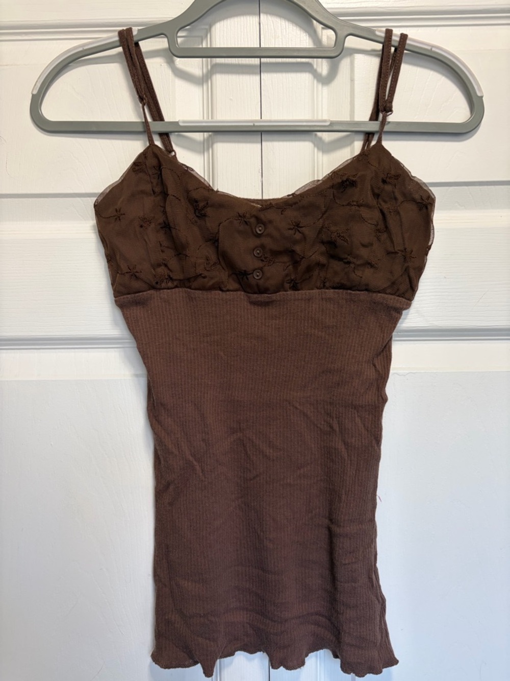 Y2K Maurices Brown Ribbed lace top Cami M - Picture 11 of 14